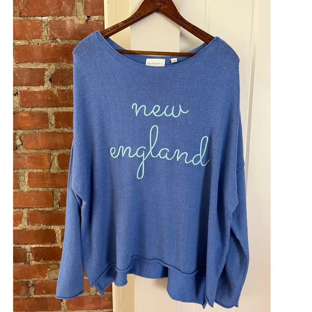 The Paper Store‎ New England Sweater XL Blue Knit Oversized Lightweight Coastal
